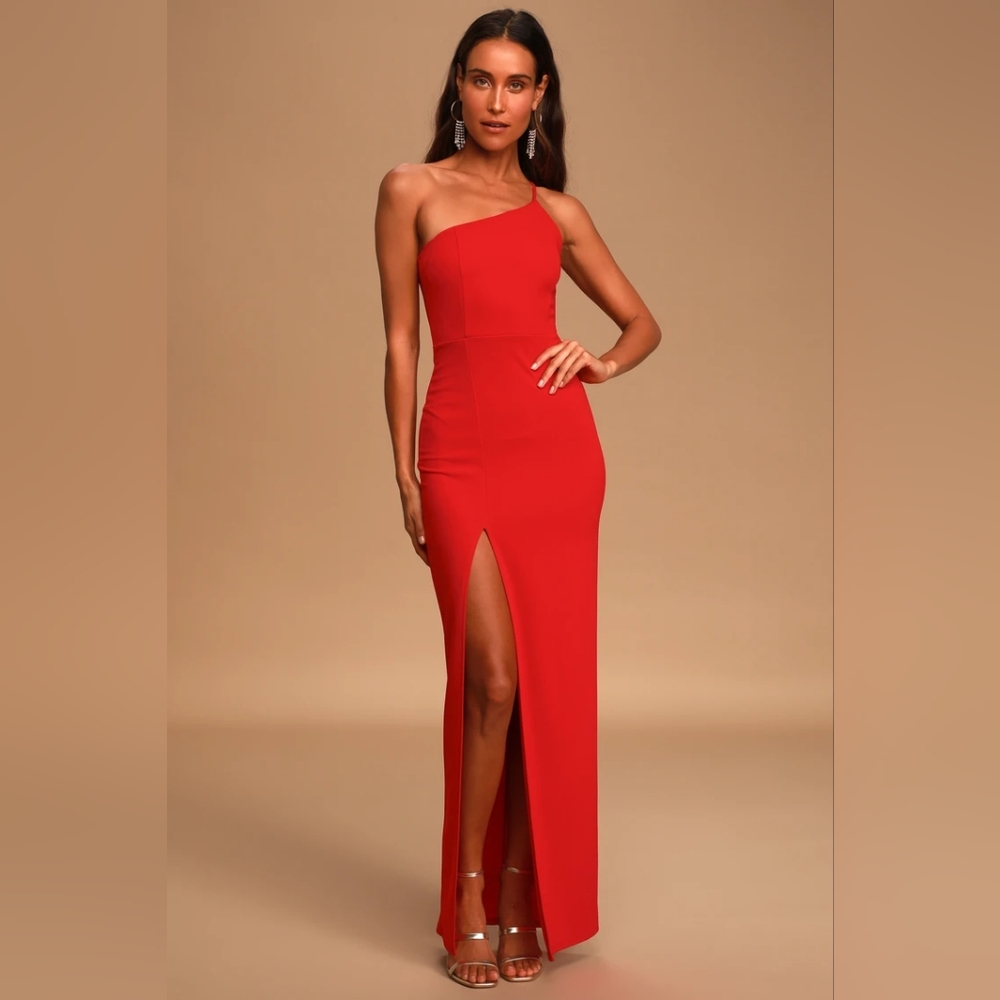Keeper of My Heart Red One-Shoulder Maxi Dress